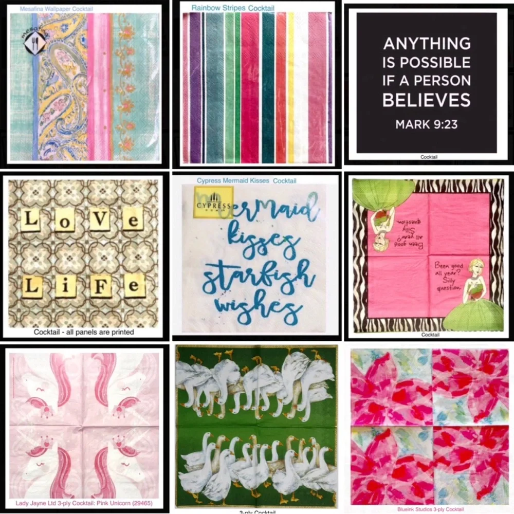 Clearance: YOU CHOOSE from 27 Different Cocktail Designs - Pkg of 10 pcs each